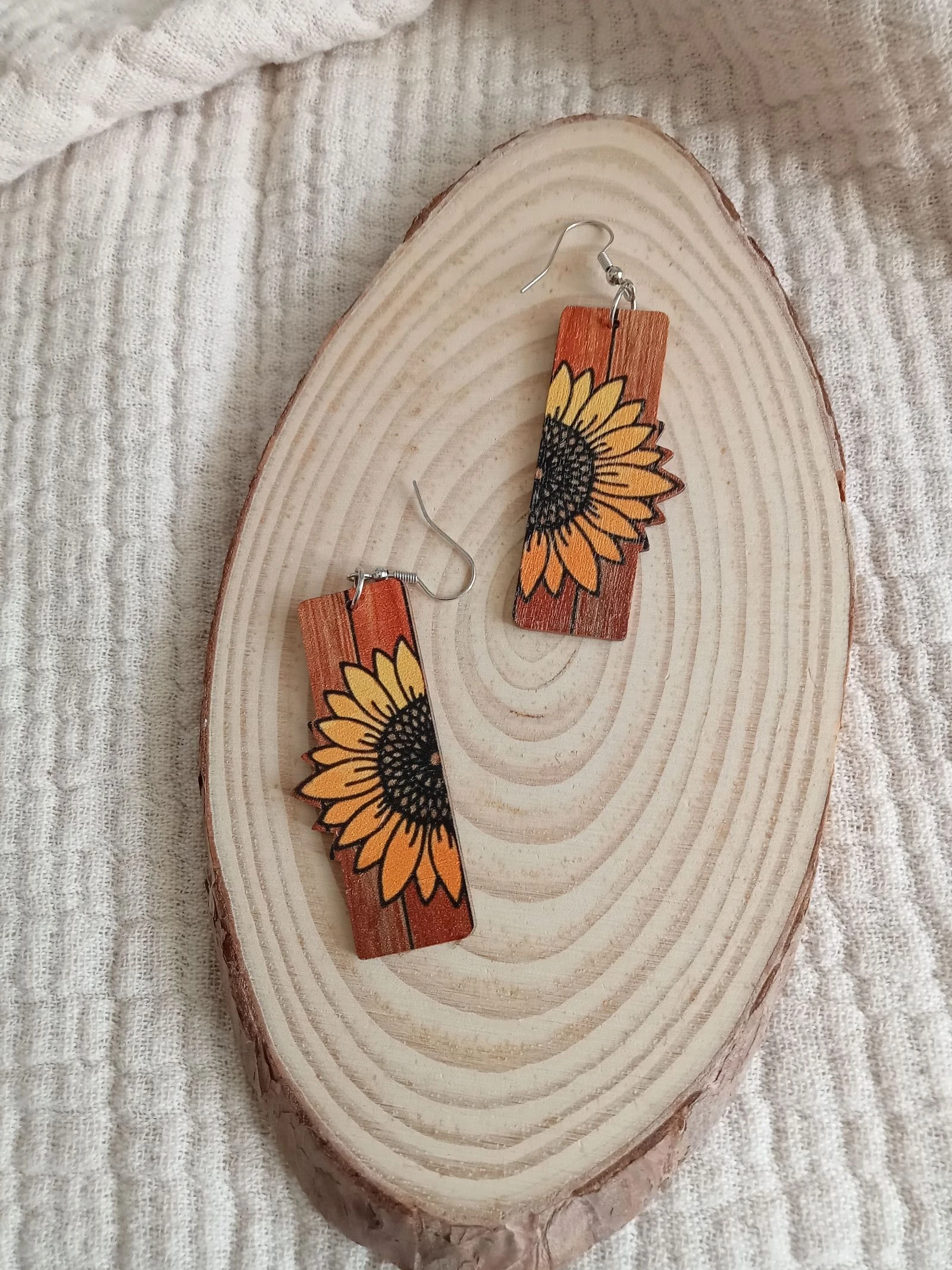 Pendientes de madera Girasol 